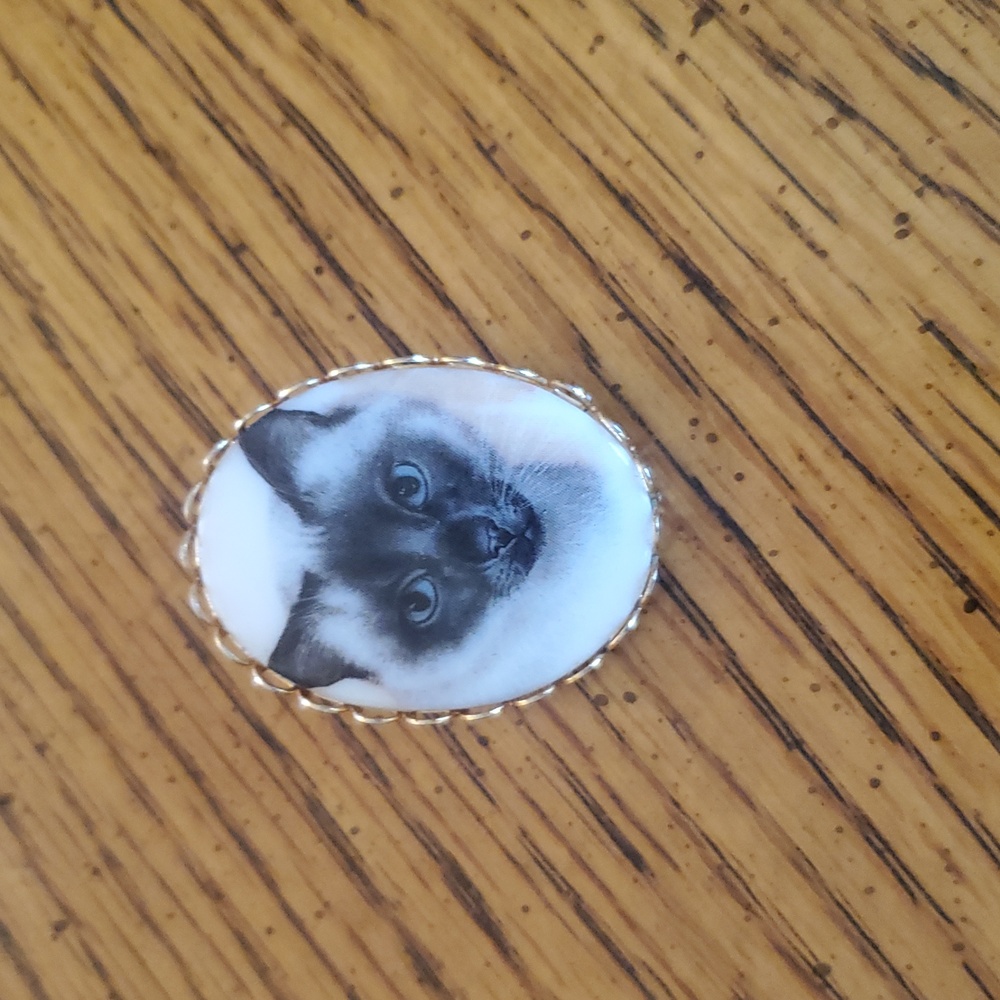 Vintage Siamese cat cameo brooch